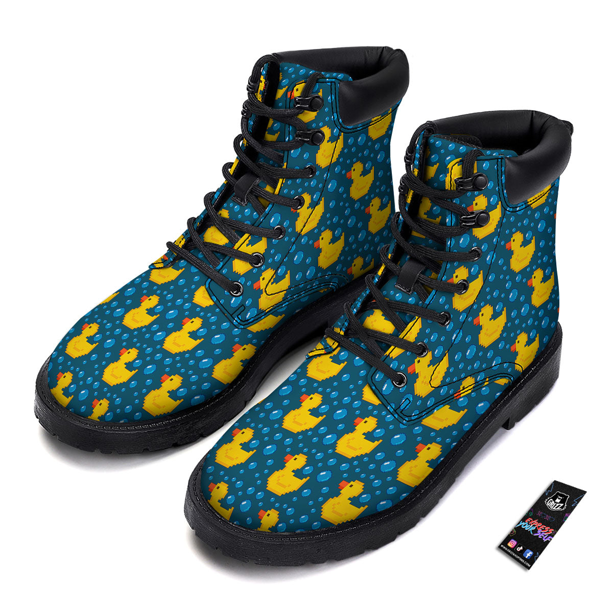 Duck Rubber Pixel Print Pattern Boots-grizzshop