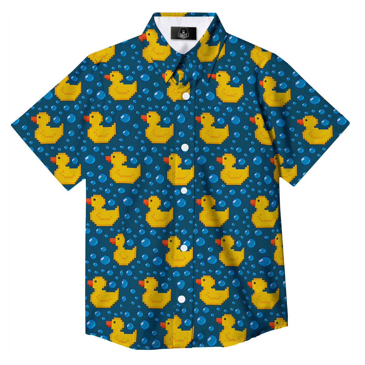 Duck Rubber Pixel Print Pattern Button Up Shirt-grizzshop