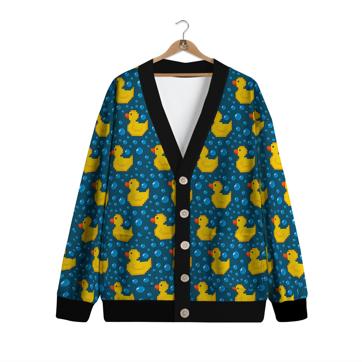 Duck Rubber Pixel Print Pattern Cardigan-grizzshop