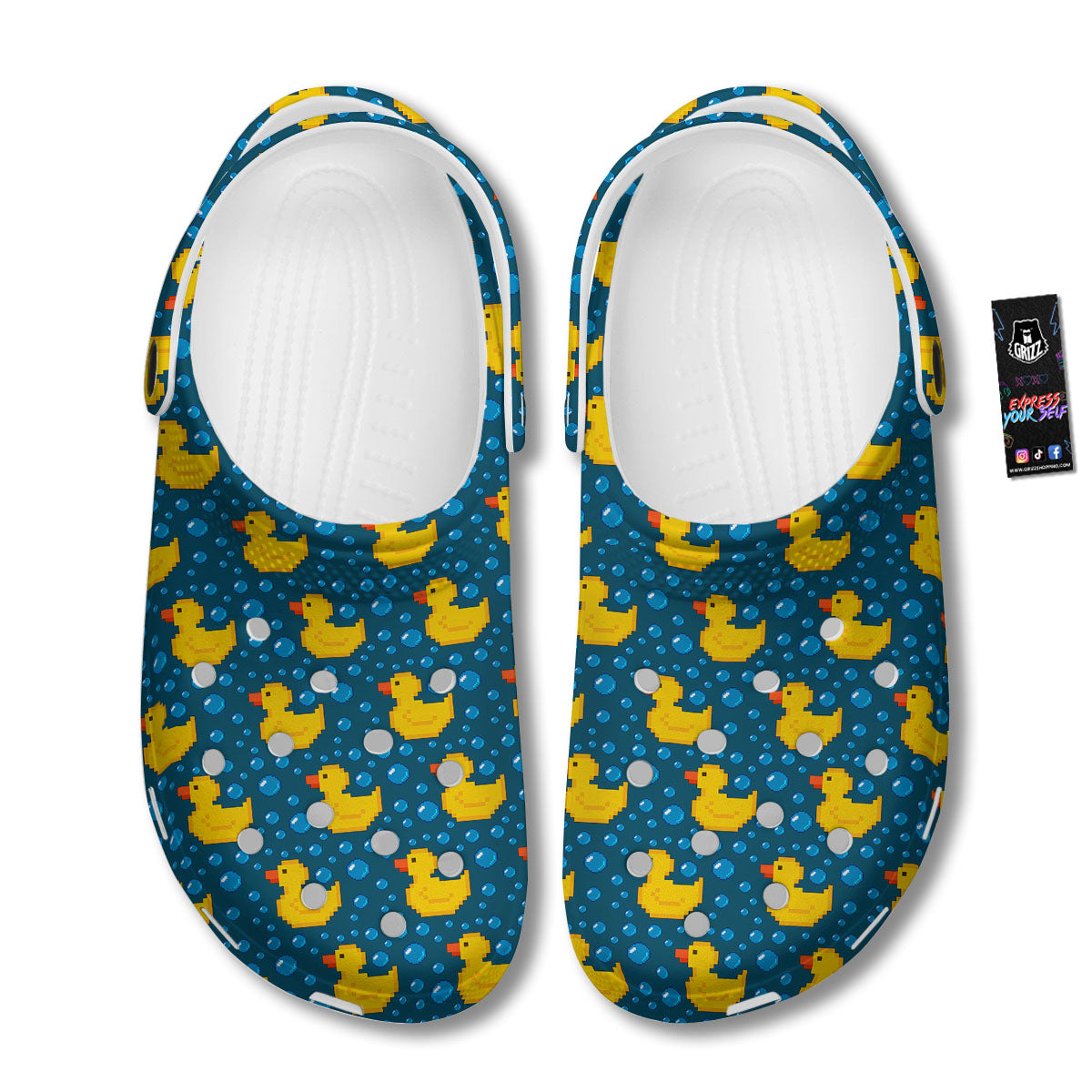 Duck Rubber Pixel Print Pattern Clog-grizzshop