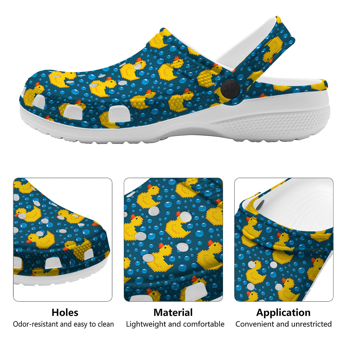 Duck Rubber Pixel Print Pattern Clog-grizzshop