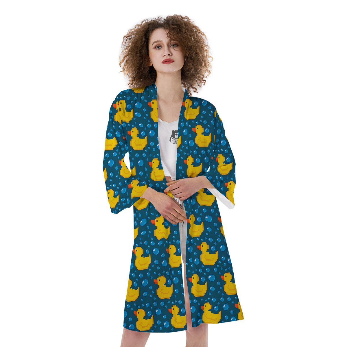 Duck Rubber Pixel Print Pattern Kimono-grizzshop
