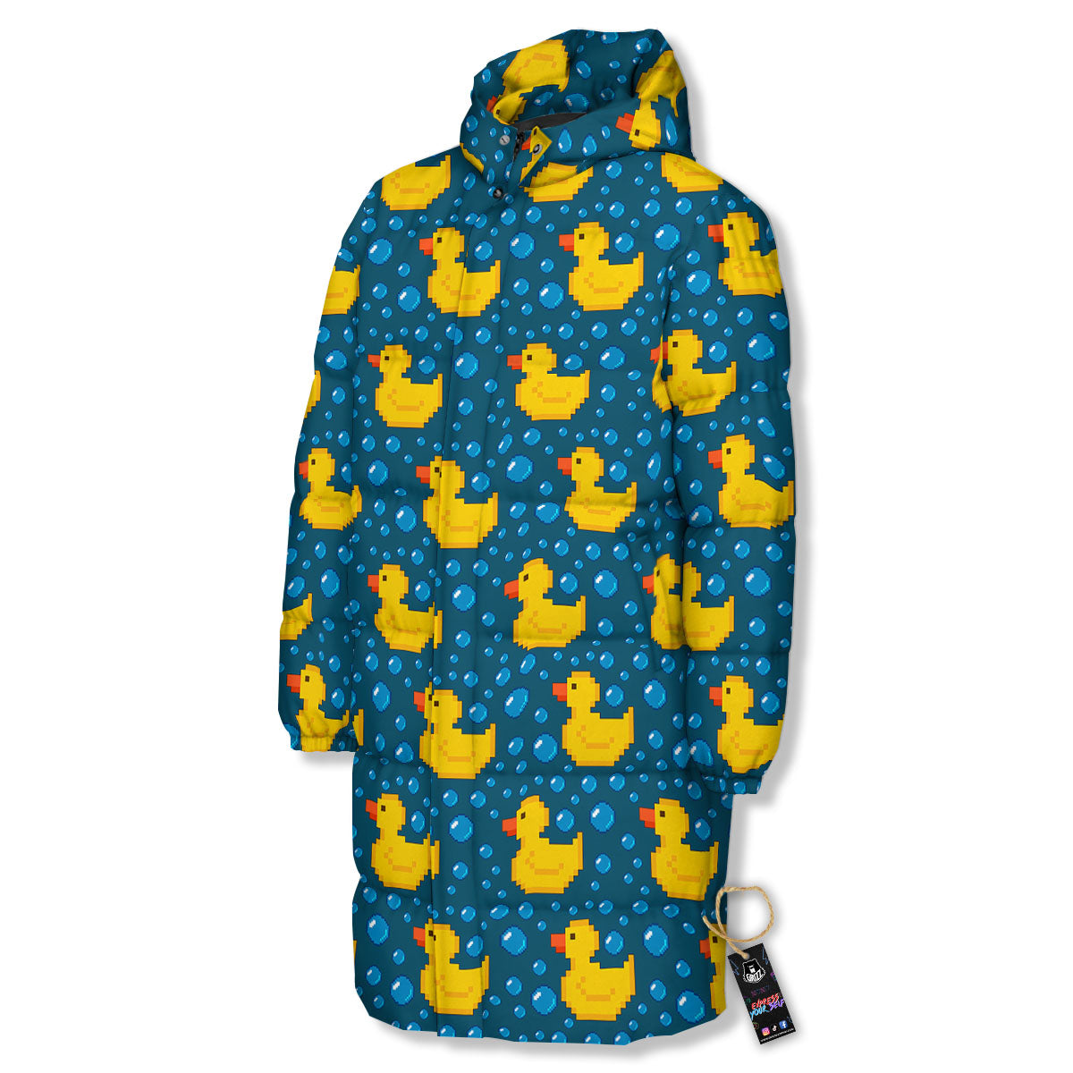 Duck Rubber Pixel Print Pattern Long Down Jacket-grizzshop