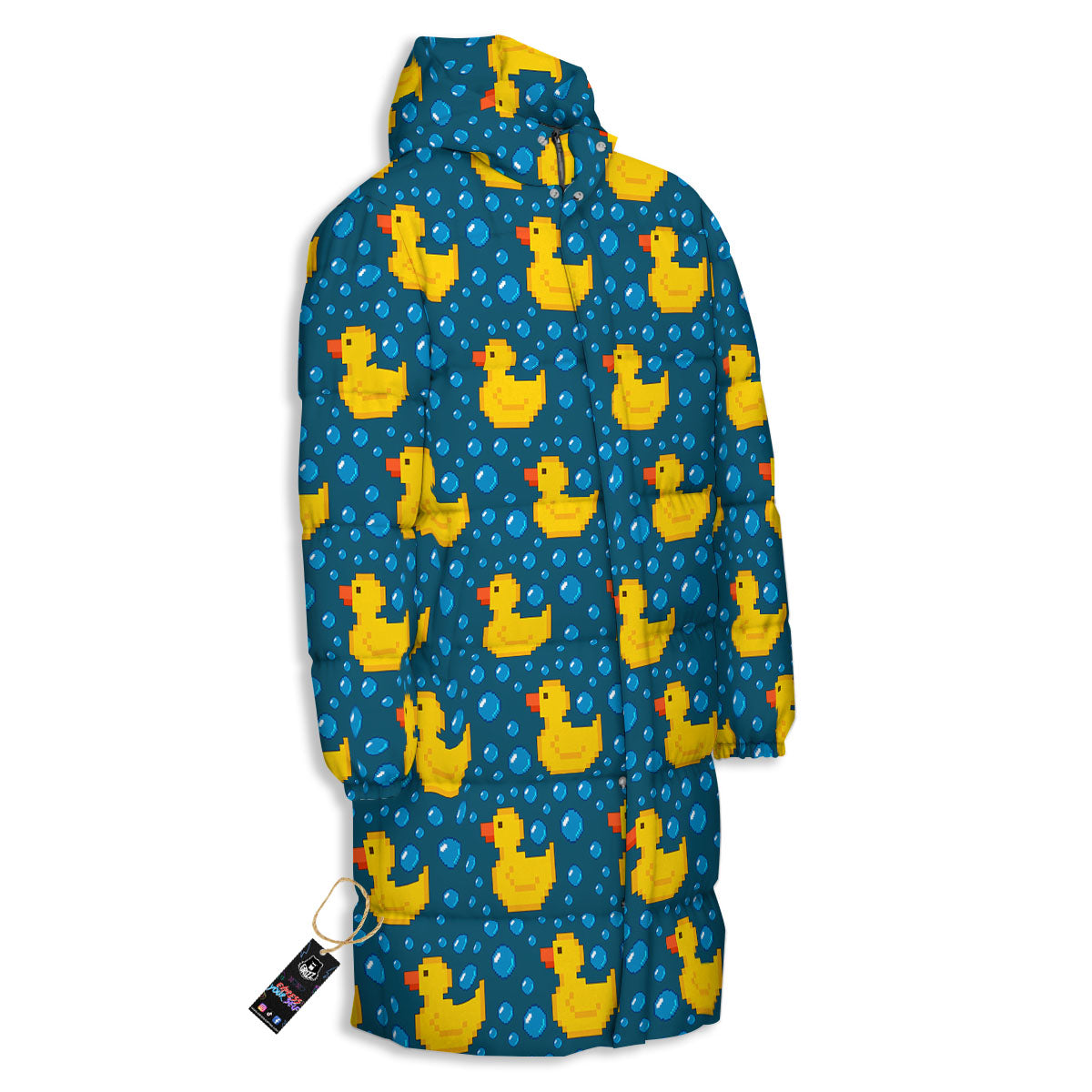 Duck Rubber Pixel Print Pattern Long Down Jacket-grizzshop
