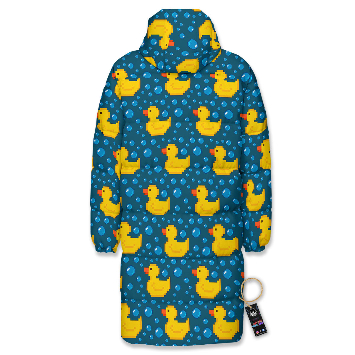 Duck Rubber Pixel Print Pattern Long Down Jacket-grizzshop
