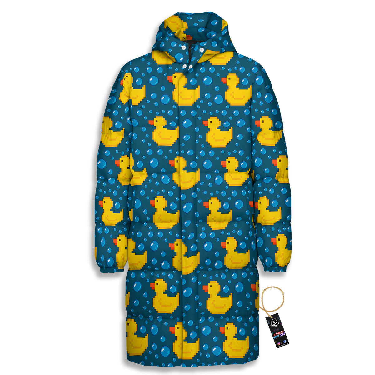 Duck Rubber Pixel Print Pattern Long Down Jacket-grizzshop