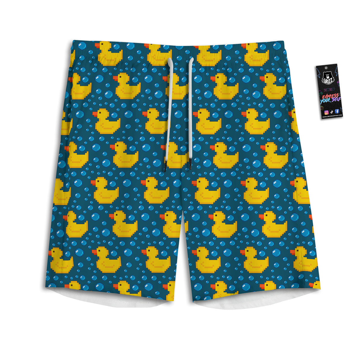 Duck Rubber Pixel Print Pattern Men's Athletic Shorts