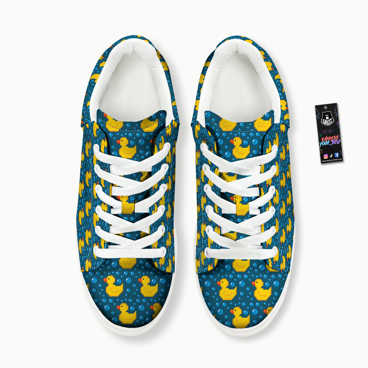 Duck Rubber Pixel Print Pattern Platform Shoes-grizzshop