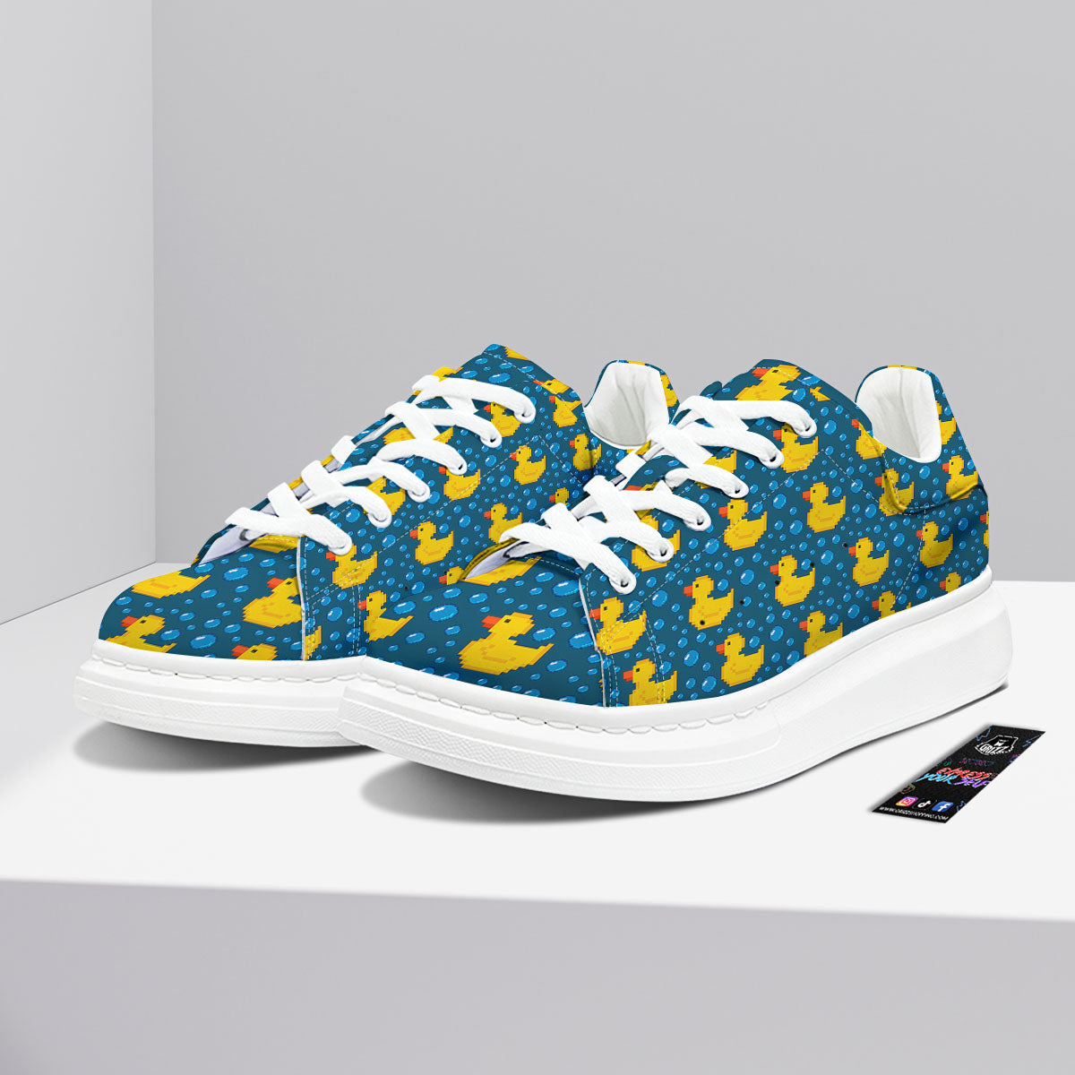 Duck Rubber Pixel Print Pattern Platform Shoes-grizzshop
