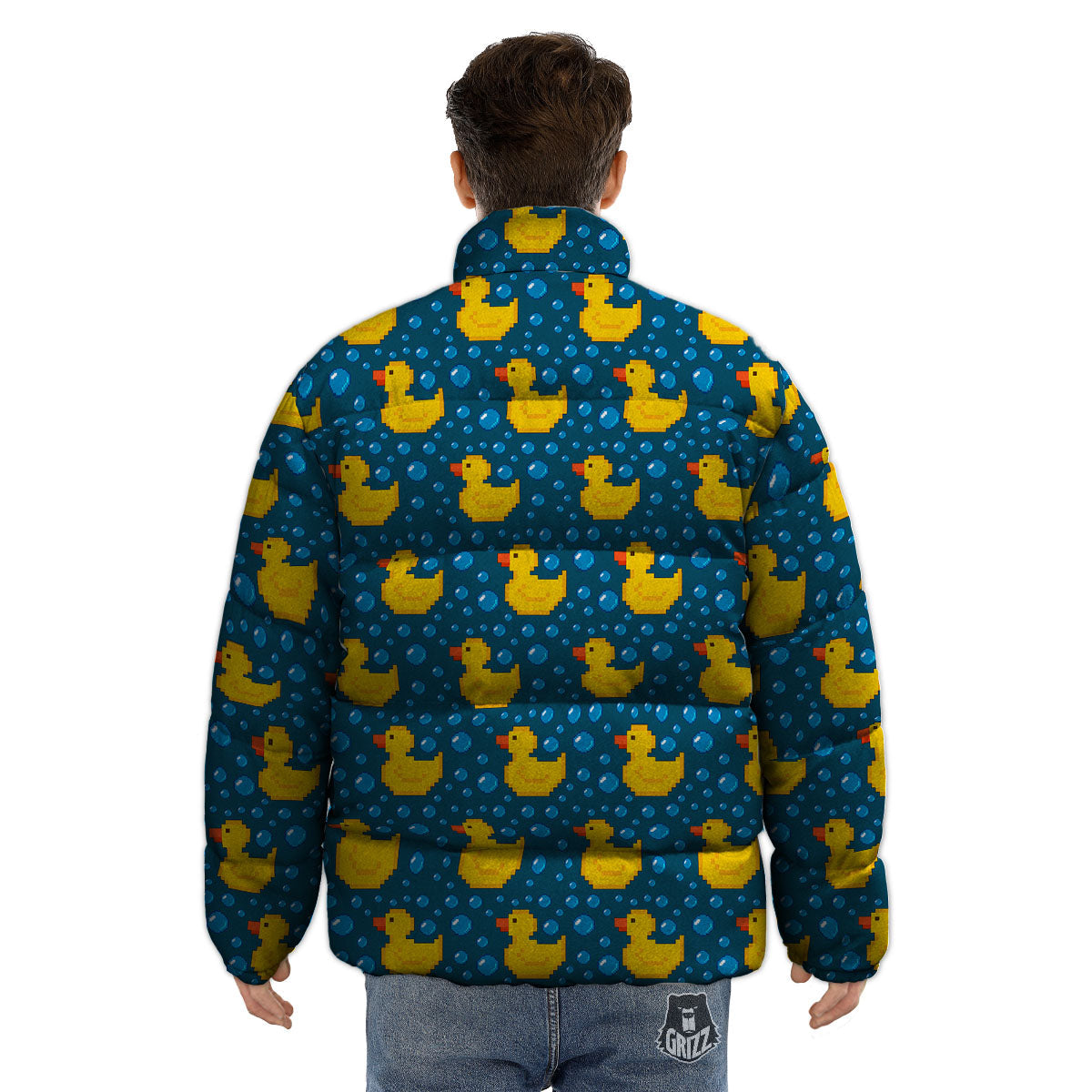 Duck Rubber Pixel Print Pattern Puffer Jacket-grizzshop