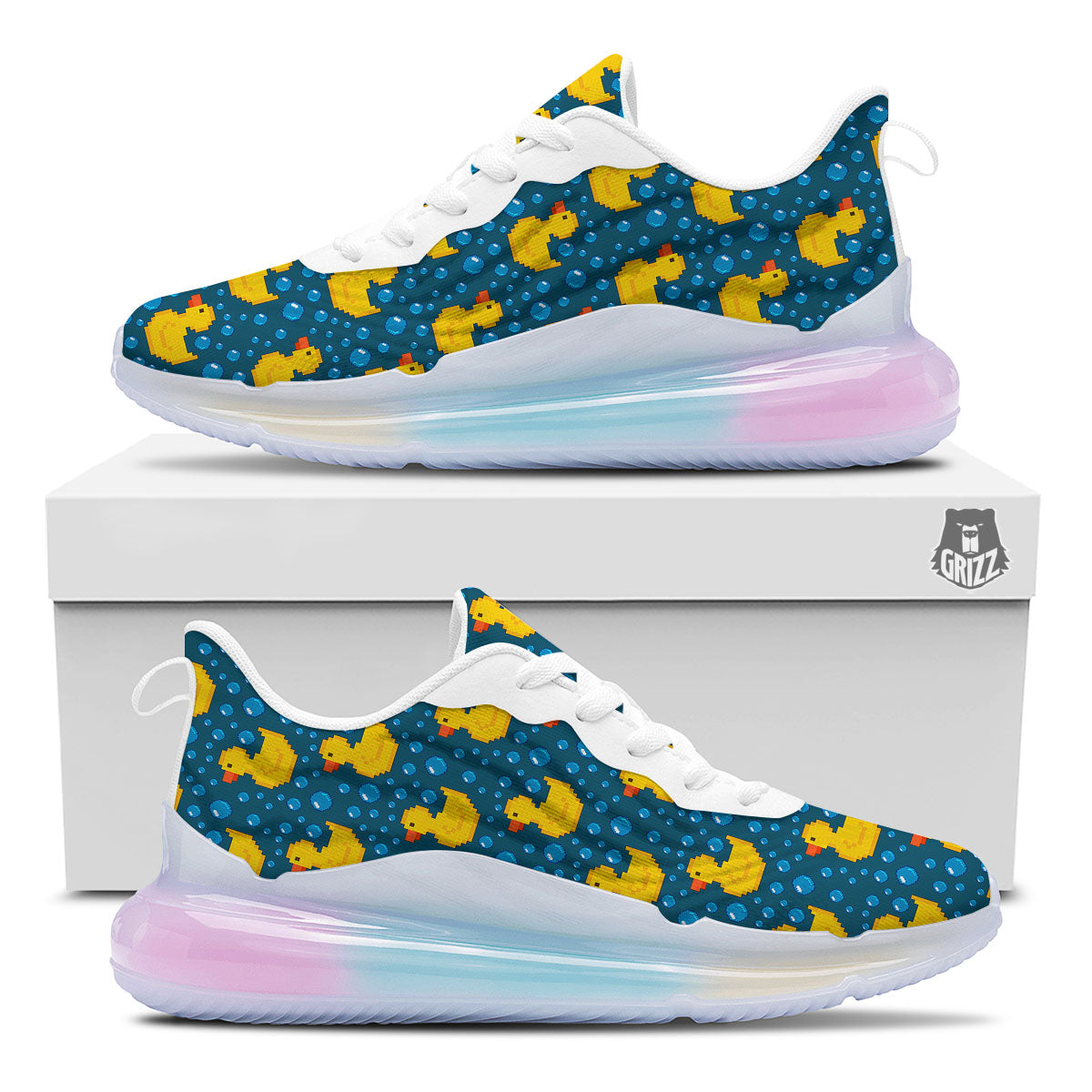 Duck Rubber Pixel Print Pattern Running Sneakers-grizzshop