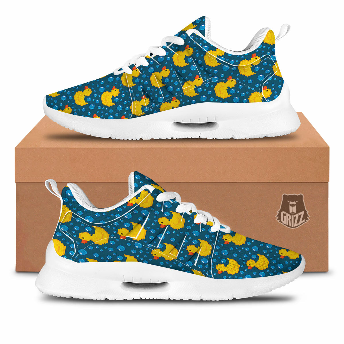 Duck Rubber Pixel Print Pattern Tennis Shoes-grizzshop