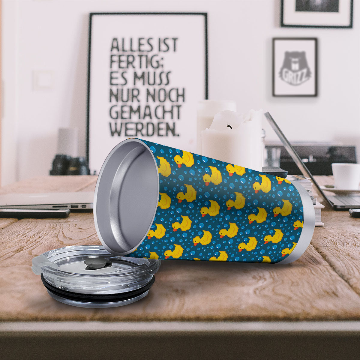 Duck Rubber Pixel Print Pattern Tumbler-grizzshop