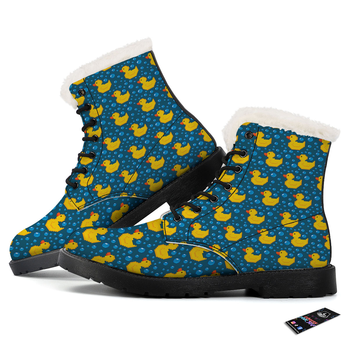 Duck Rubber Pixel Print Pattern Winter Boots-grizzshop