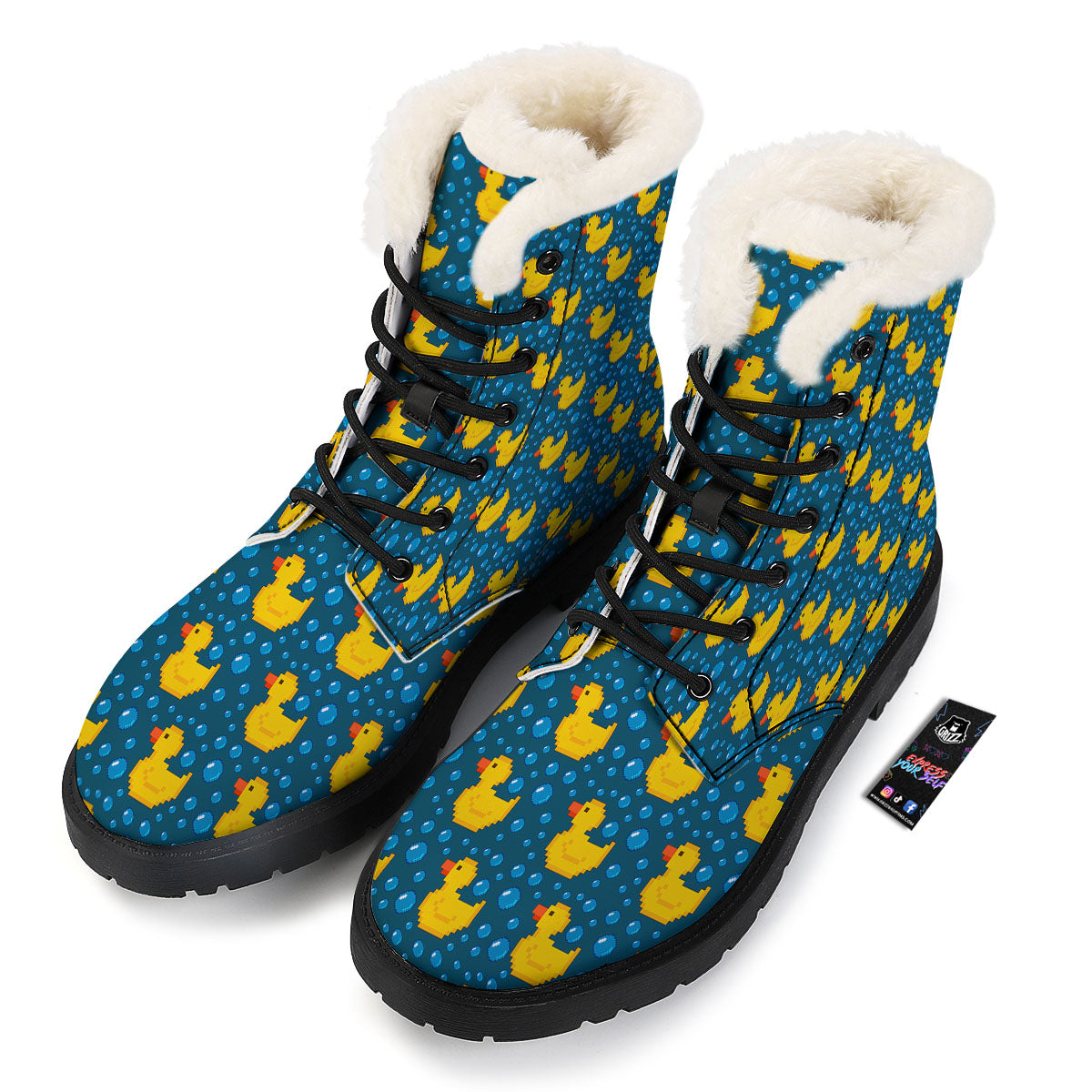 Duck Rubber Pixel Print Pattern Winter Boots-grizzshop