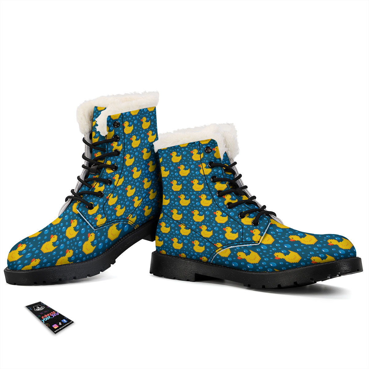 Duck Rubber Pixel Print Pattern Winter Boots-grizzshop