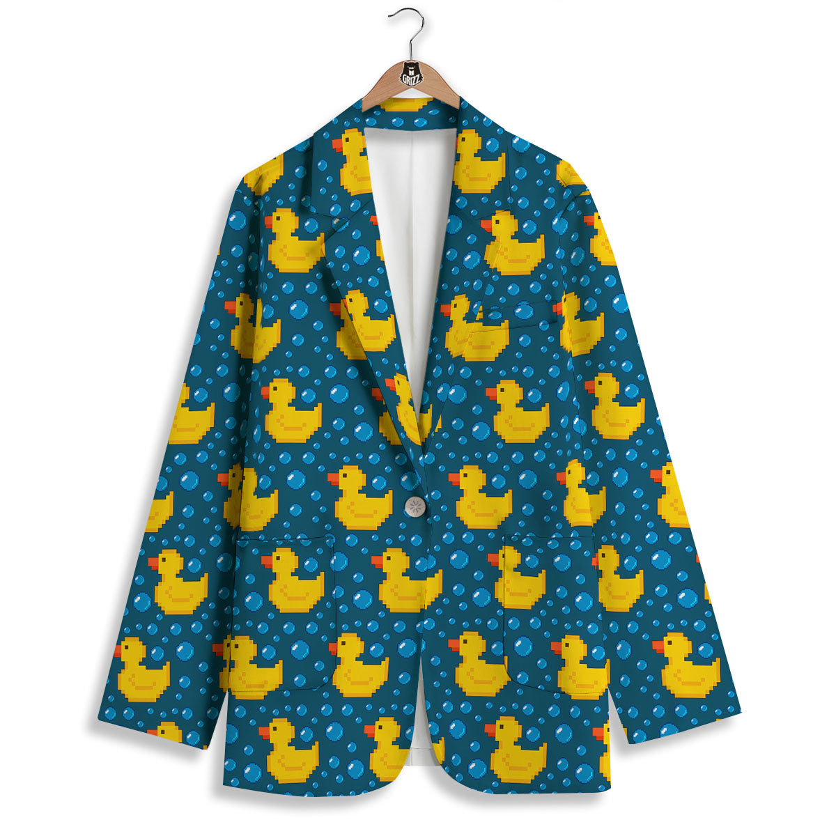 Duck Rubber Pixel Print Pattern Women's Blazer-grizzshop