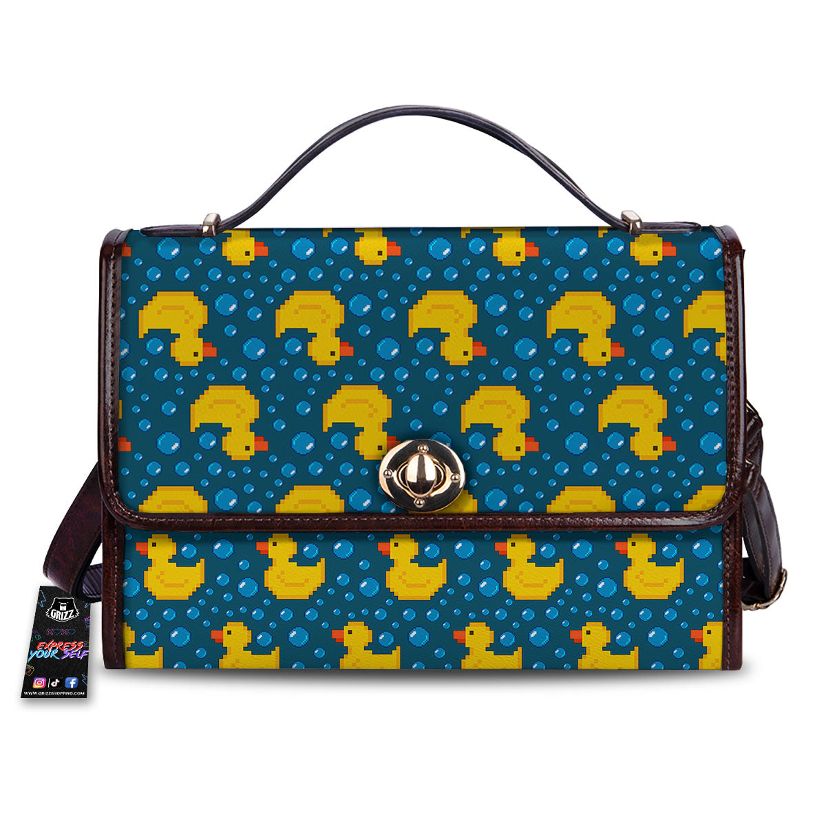 Duck Rubber Pixel Print Pattern Women's Satchel Bag