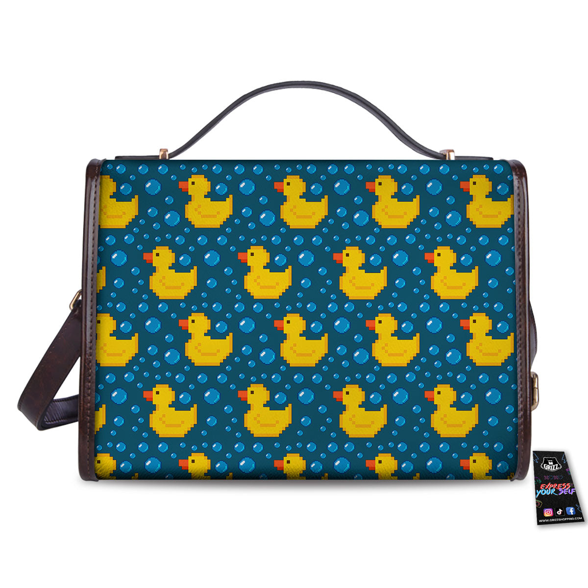 Duck Rubber Pixel Print Pattern Women's Satchel Bag
