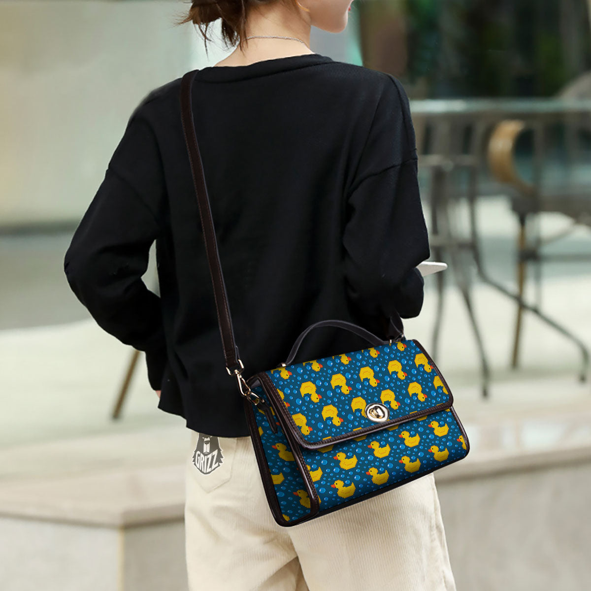 Duck Rubber Pixel Print Pattern Women's Satchel Bag