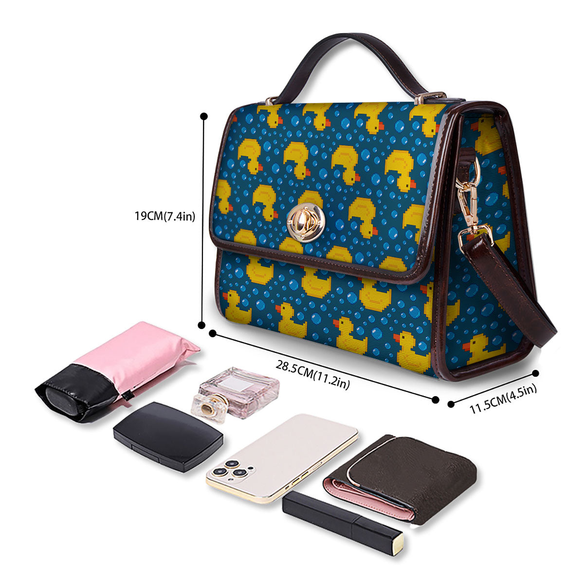 Duck Rubber Pixel Print Pattern Women's Satchel Bag