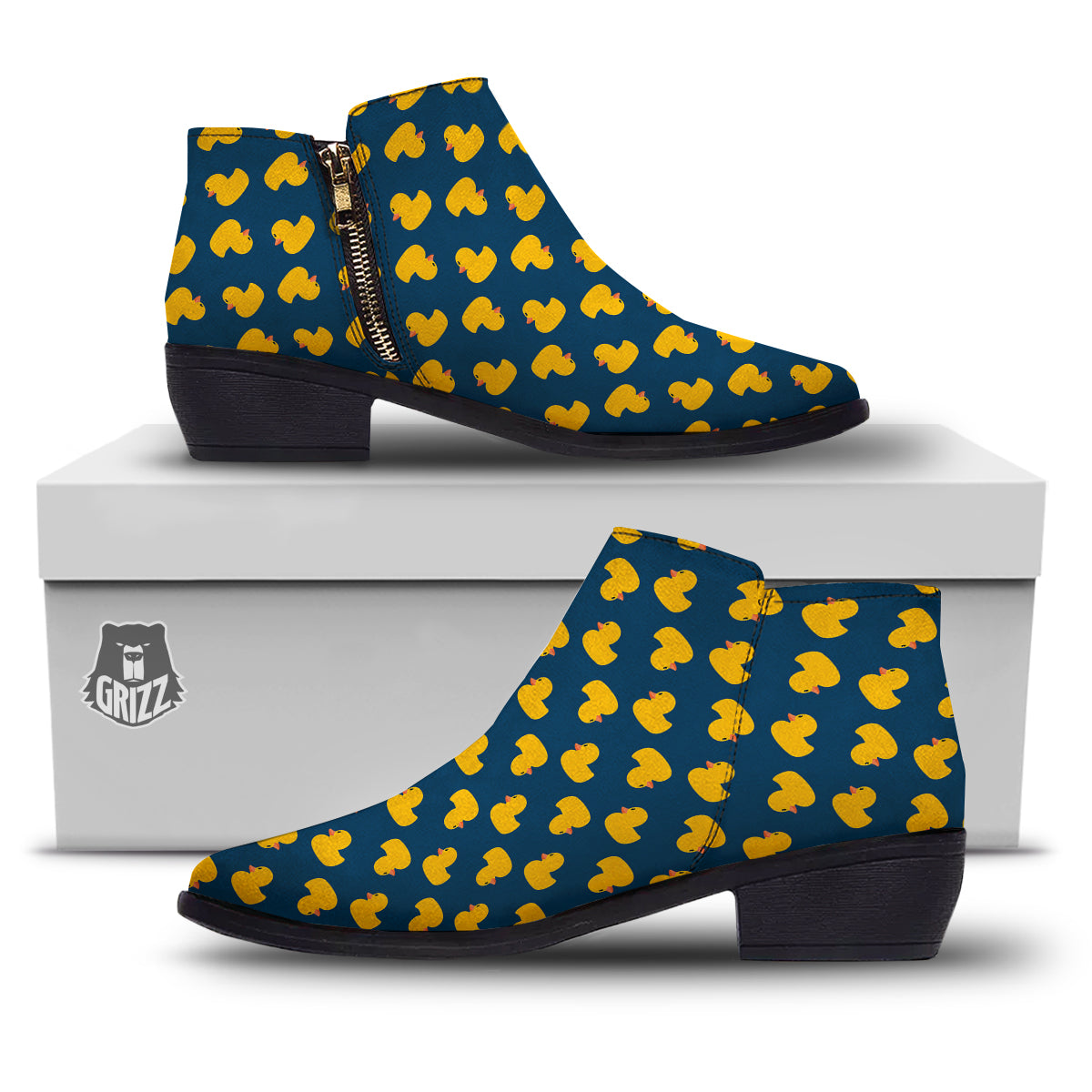 Ducks Rubber Yellow Print Pattern Ankle Boots-grizzshop