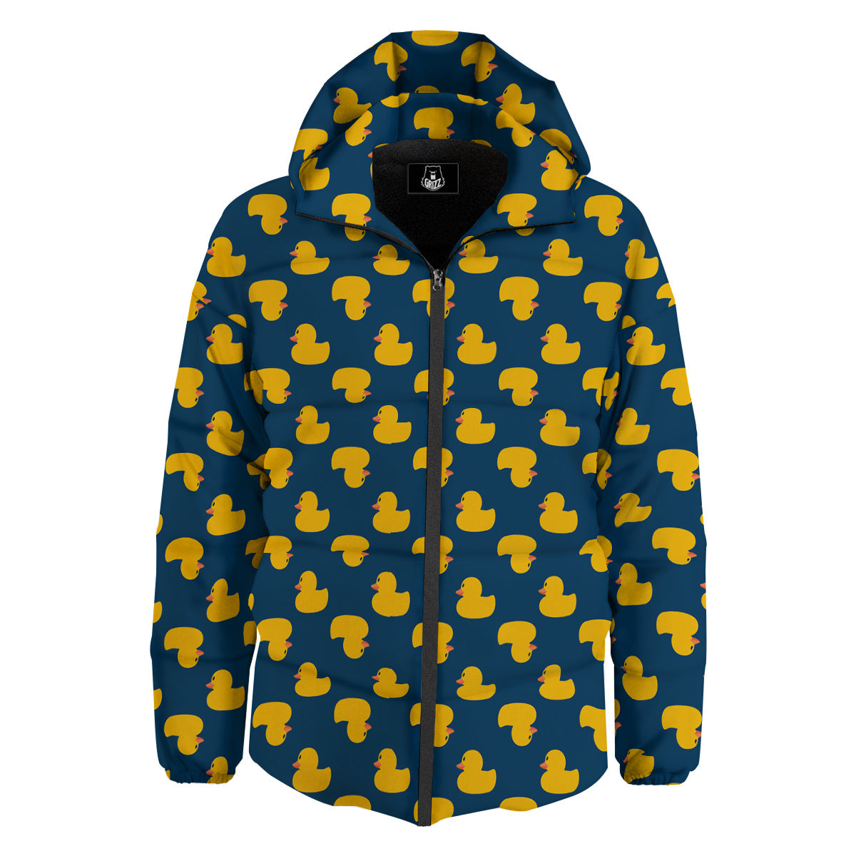 Ducks Rubber Yellow Print Pattern Down Jacket-grizzshop