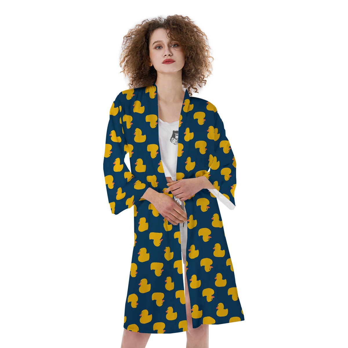 Ducks Rubber Yellow Print Pattern Kimono-grizzshop