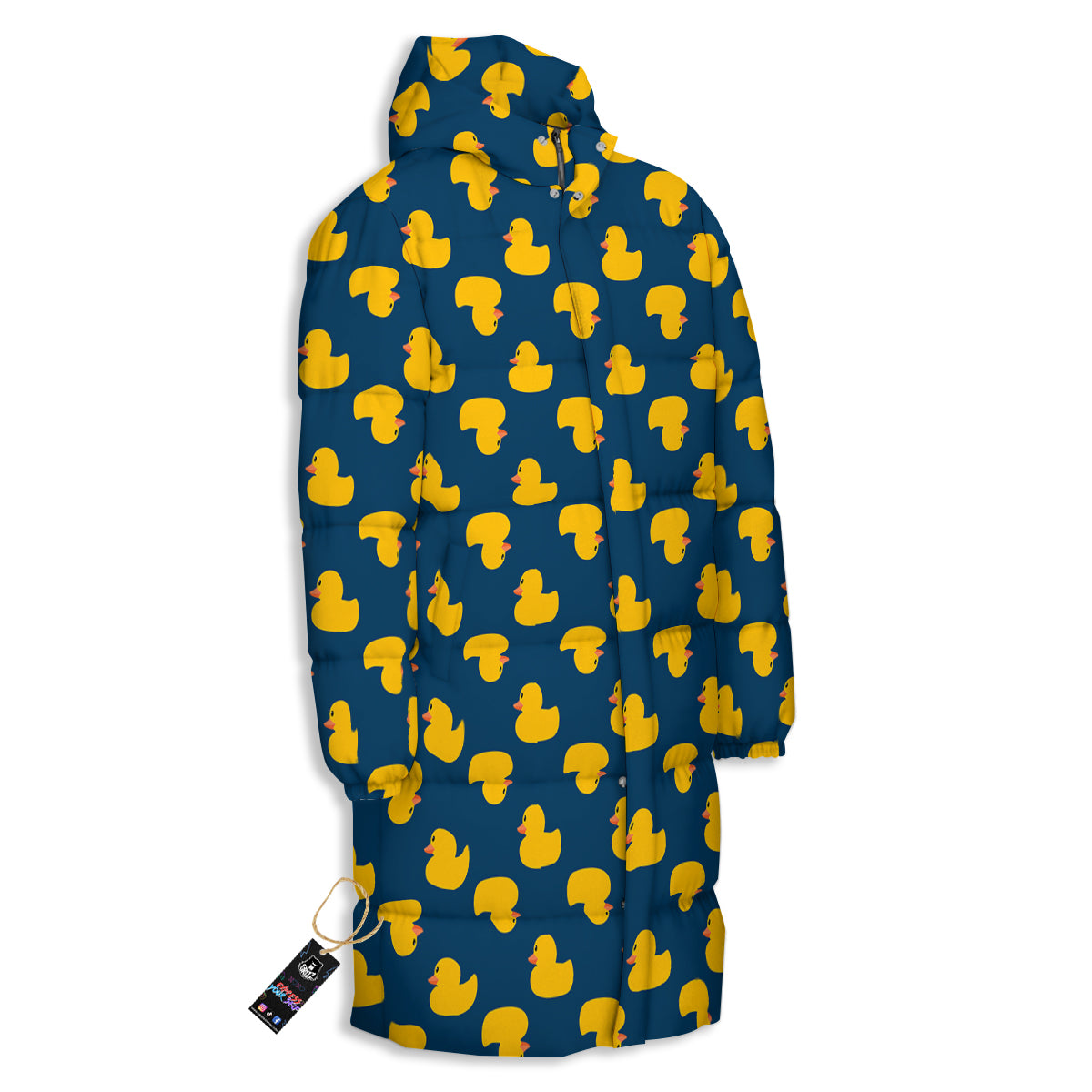 Ducks Rubber Yellow Print Pattern Long Down Jacket-grizzshop