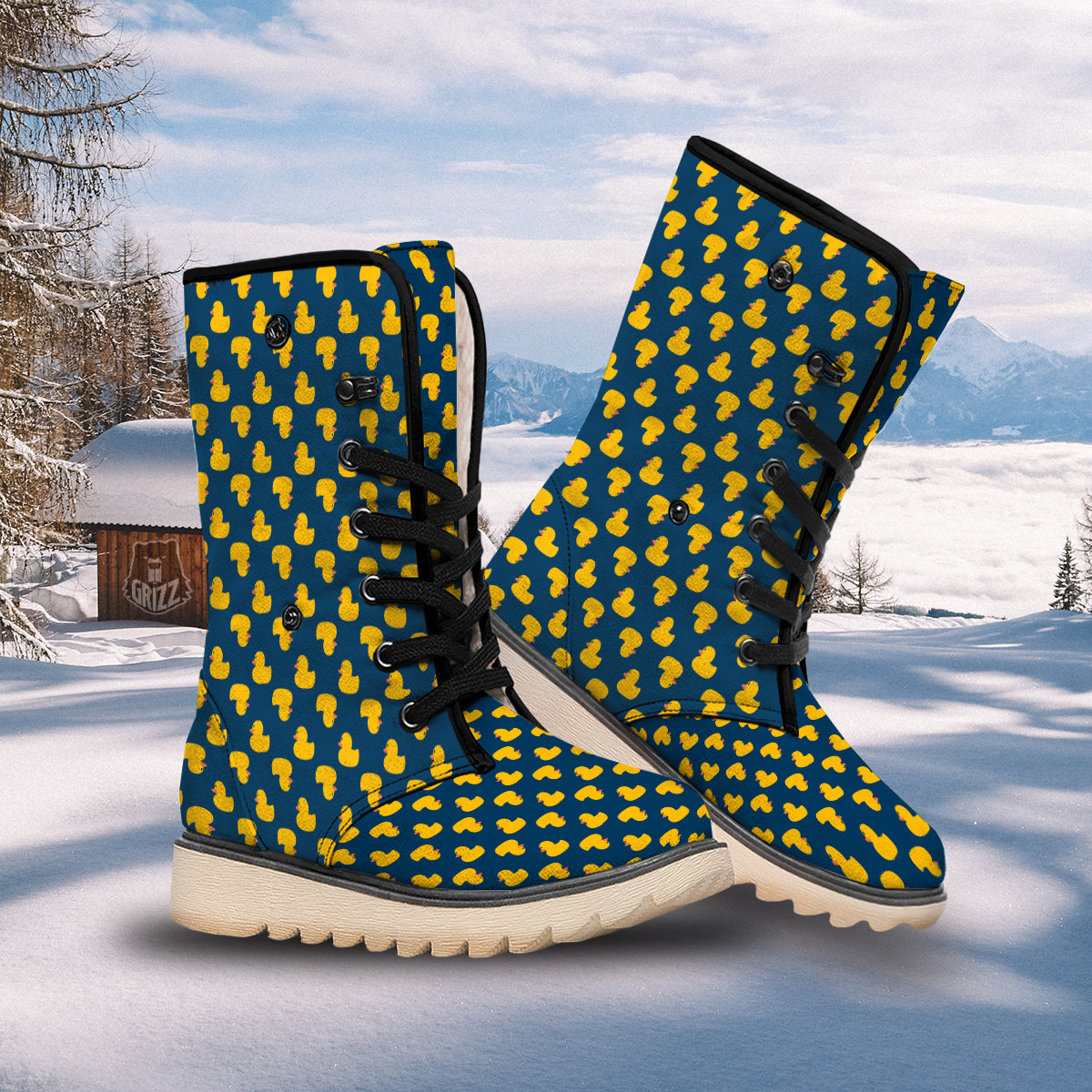 Ducks Rubber Yellow Print Pattern Snow Boots-grizzshop