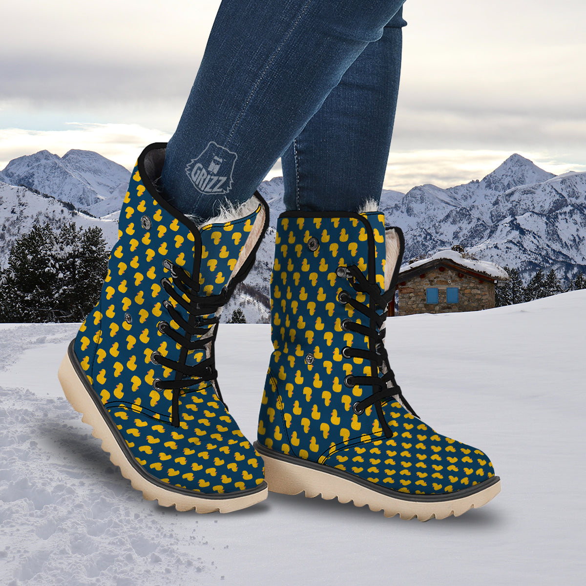 Ducks Rubber Yellow Print Pattern Snow Boots-grizzshop