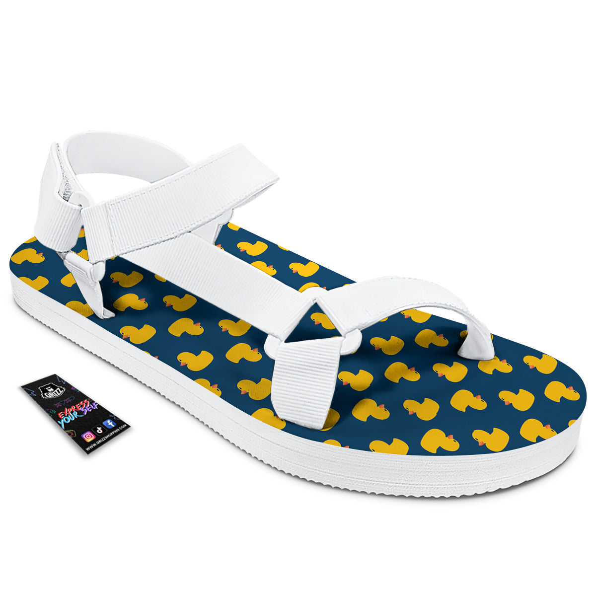 Ducks Rubber Yellow Print Pattern White Open Toe Sandals-grizzshop