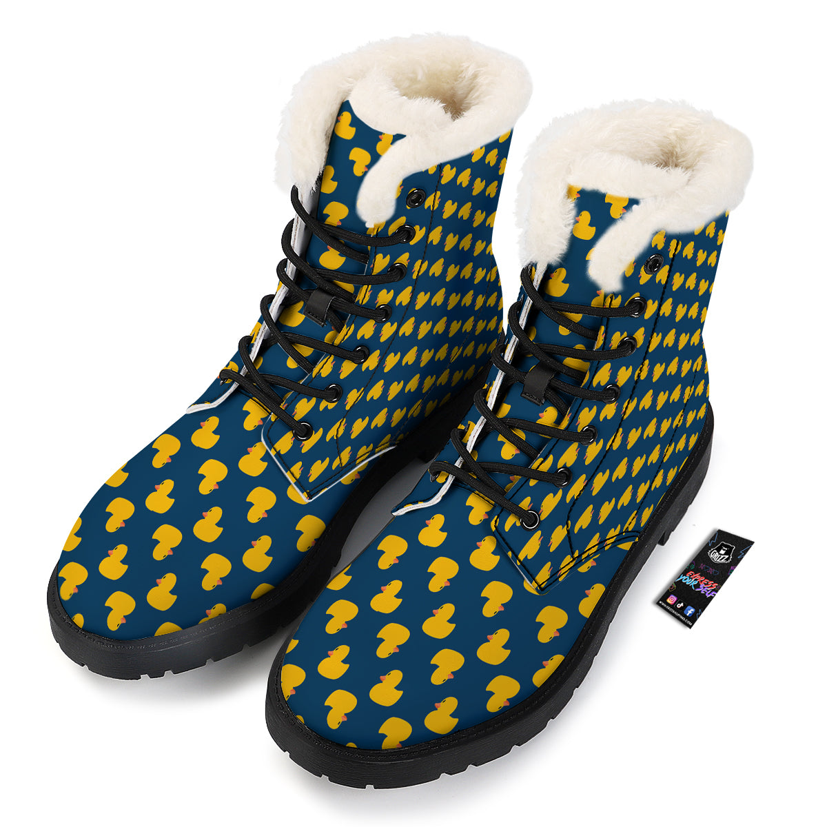 Ducks Rubber Yellow Print Pattern Winter Boots-grizzshop