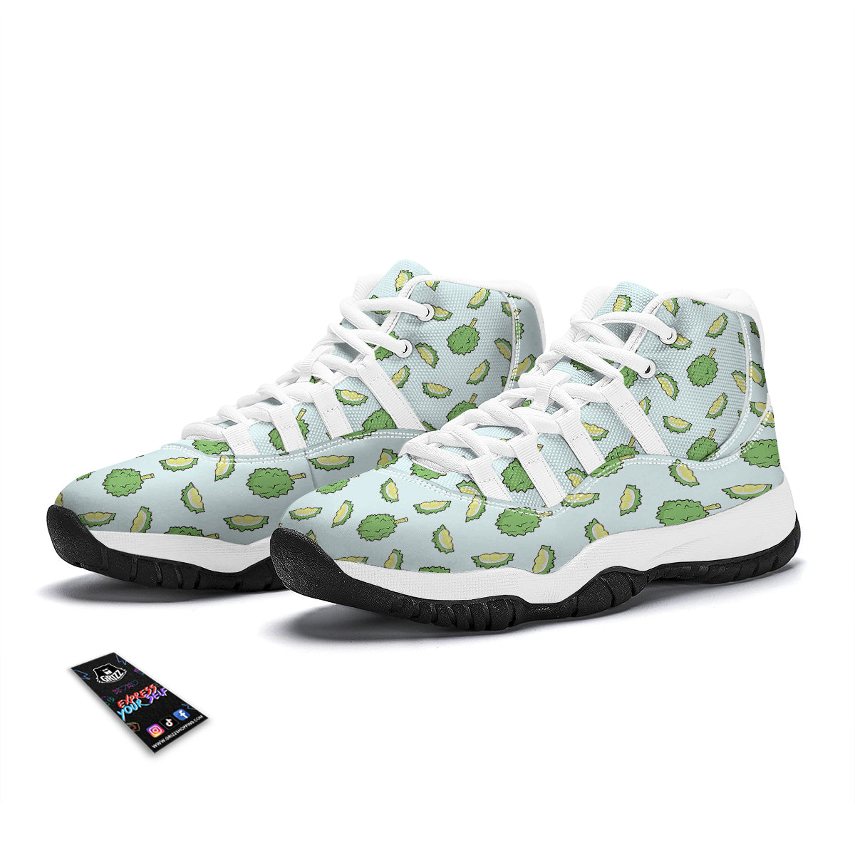 Durian Cartoon Print Pattern White Bball Shoes-grizzshop