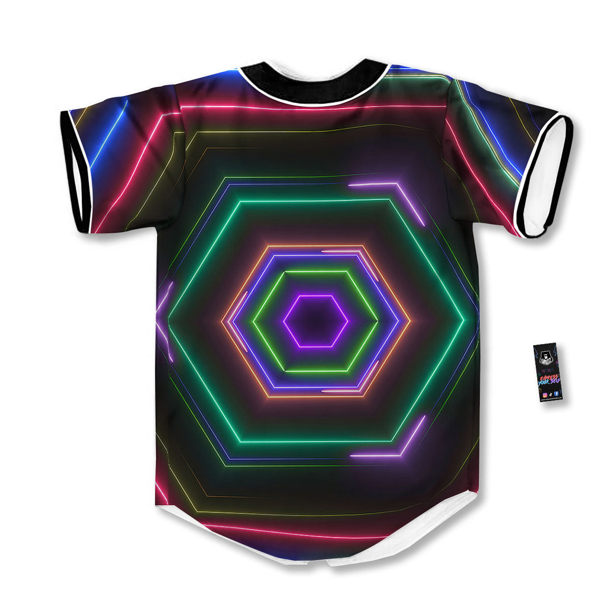 EDM Geometric Green Light Print Baseball Jersey-grizzshop