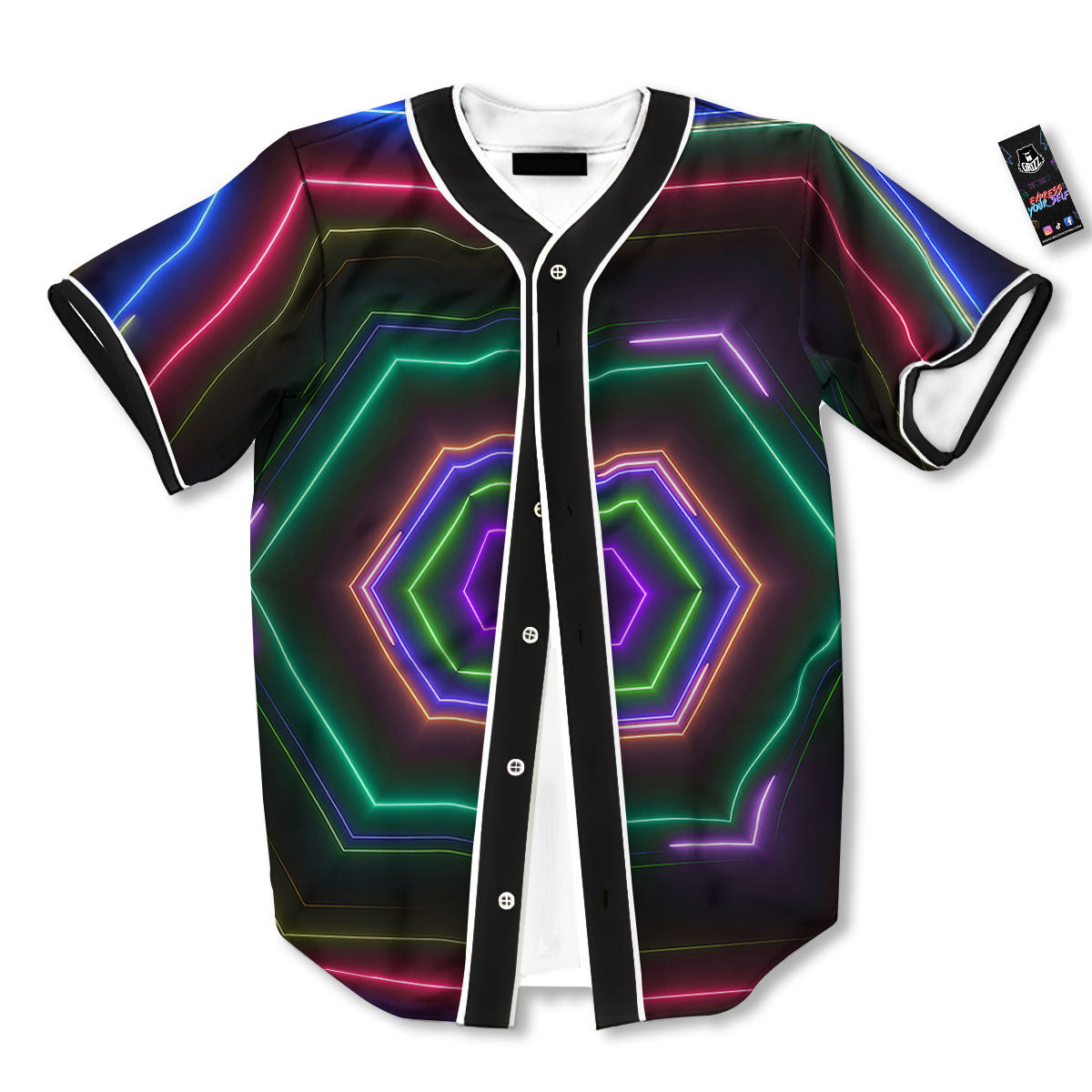EDM Geometric Green Light Print Baseball Jersey-grizzshop