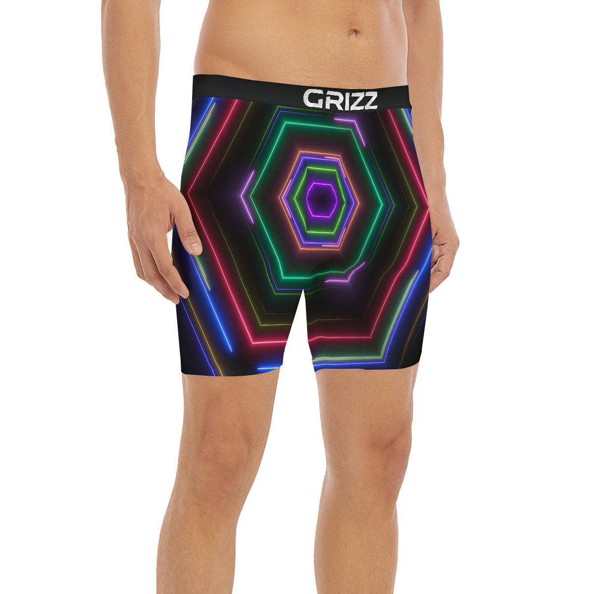 EDM Geometric Green Light Print Boxer Briefs-grizzshop
