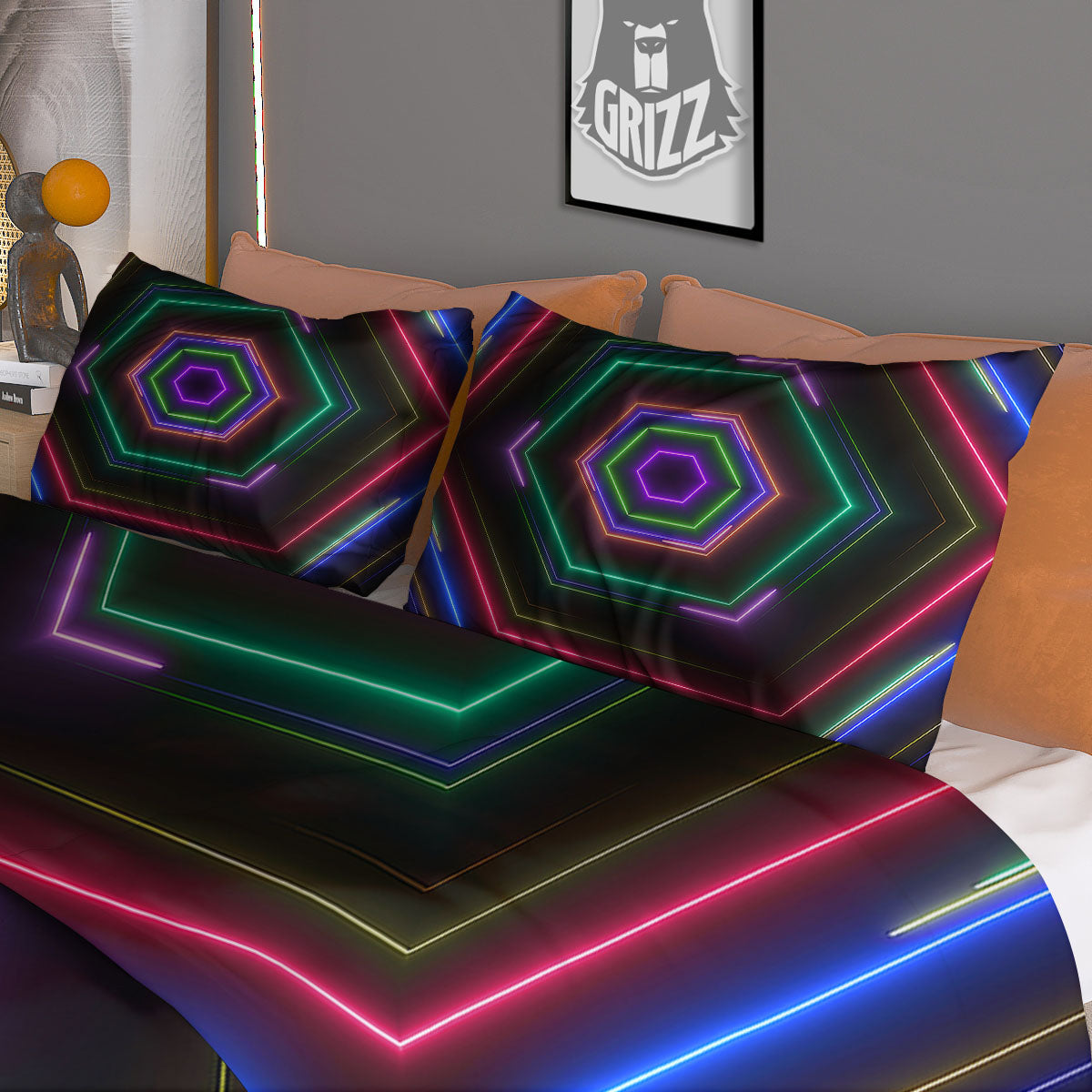 EDM Geometric Green Light Print Duvet Cover Bedding Set