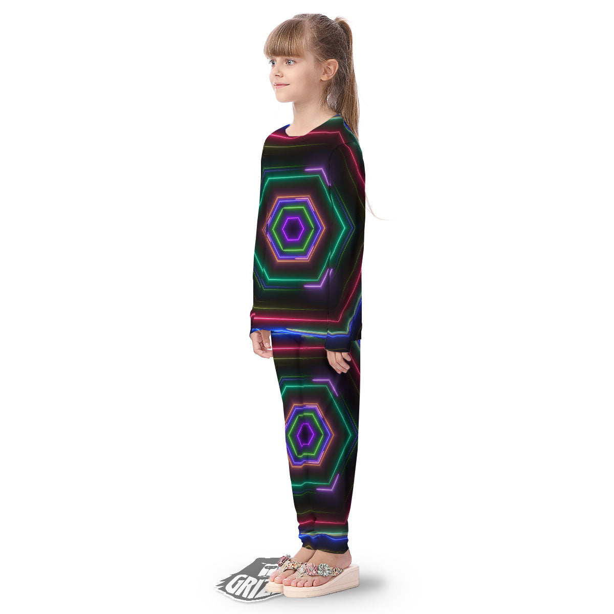 EDM Geometric Green Light Print Kid's Pajamas-grizzshop