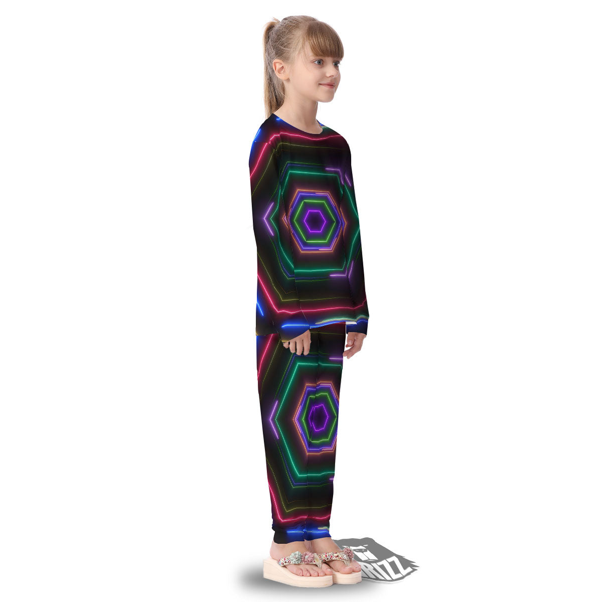 EDM Geometric Green Light Print Kid's Pajamas-grizzshop