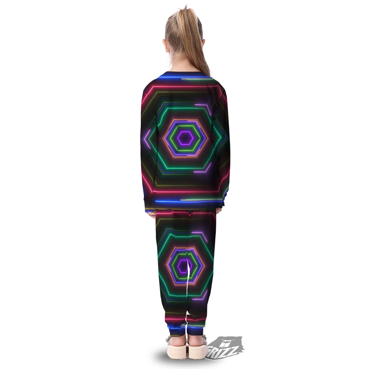 EDM Geometric Green Light Print Kid's Pajamas-grizzshop