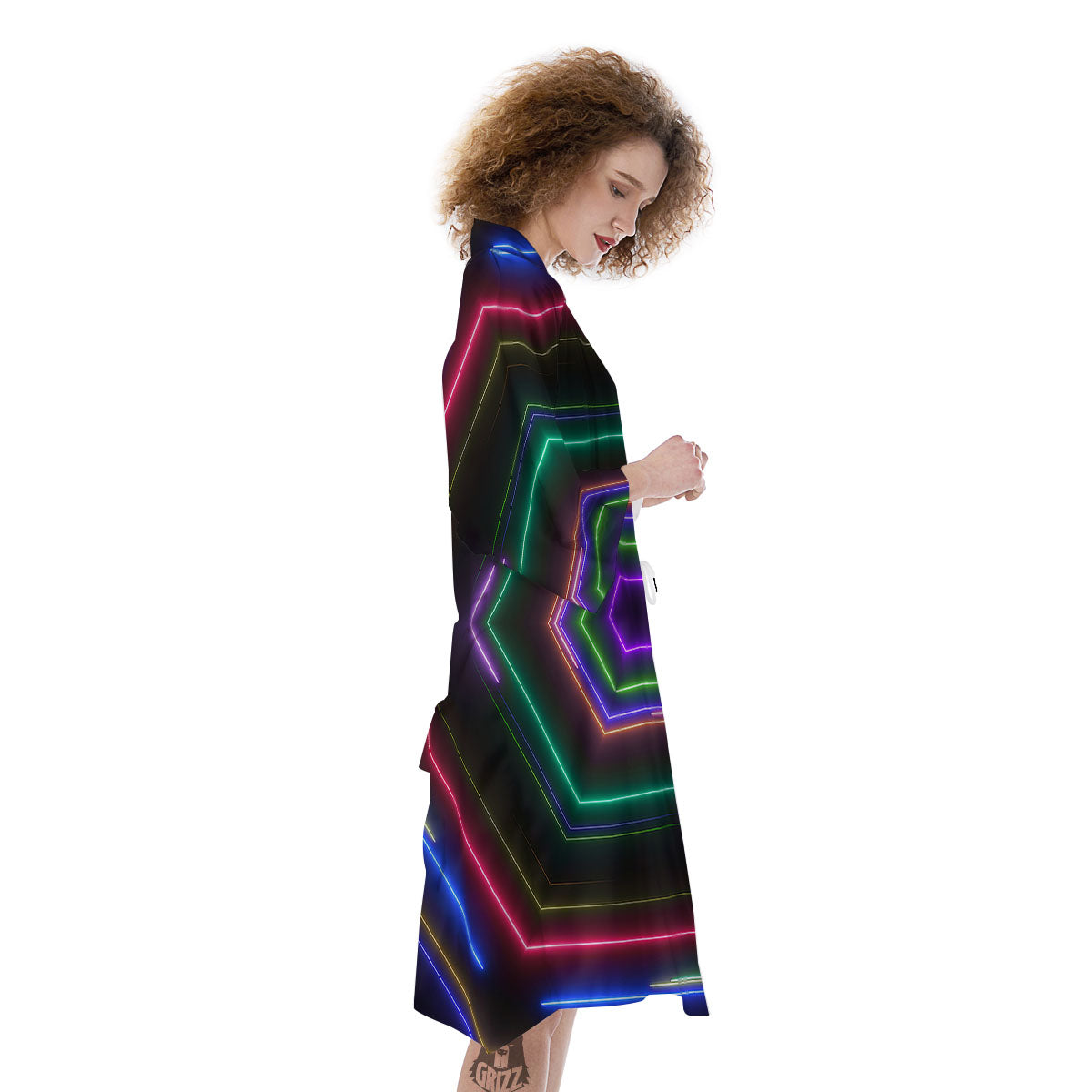EDM Geometric Green Light Print Kimono-grizzshop