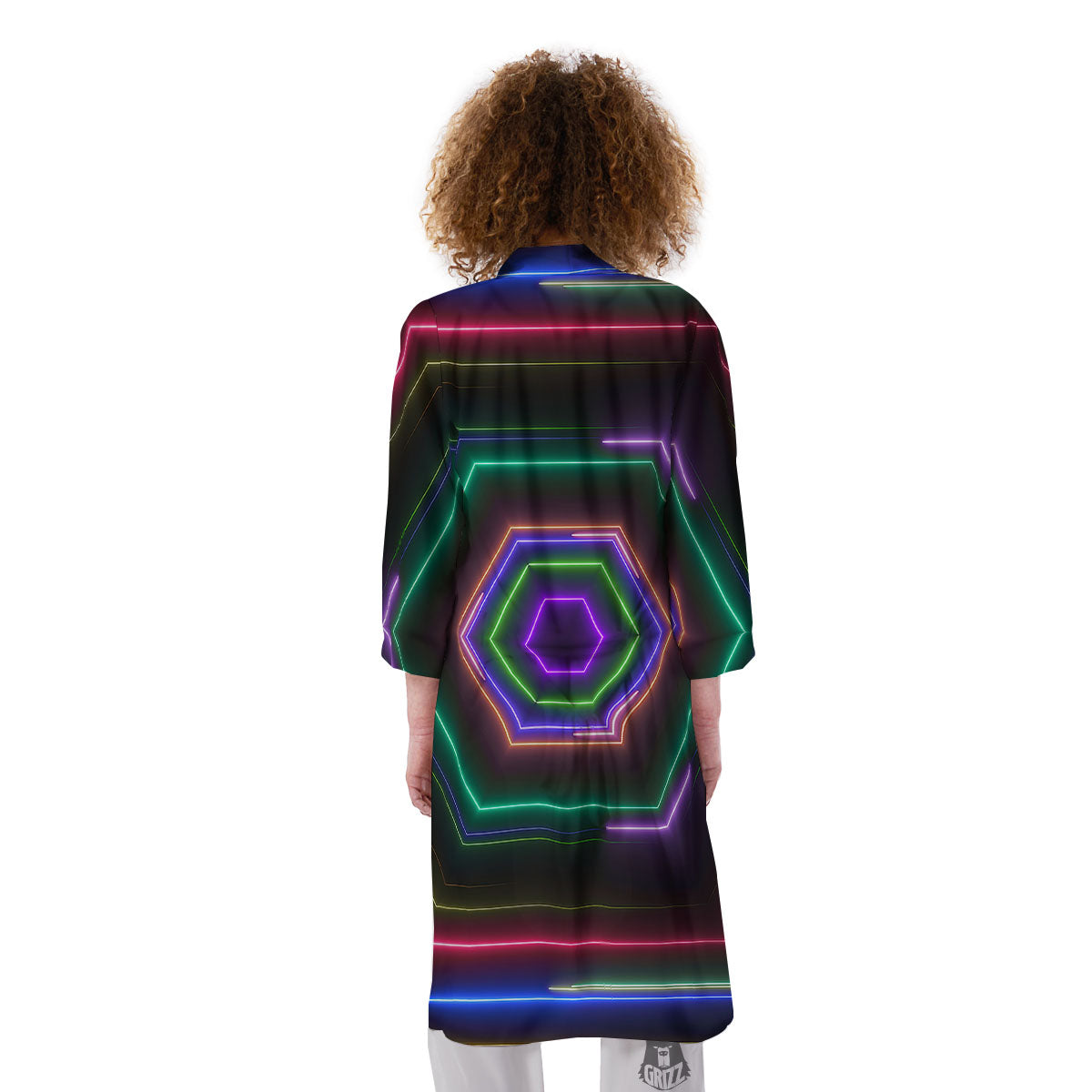 EDM Geometric Green Light Print Kimono-grizzshop
