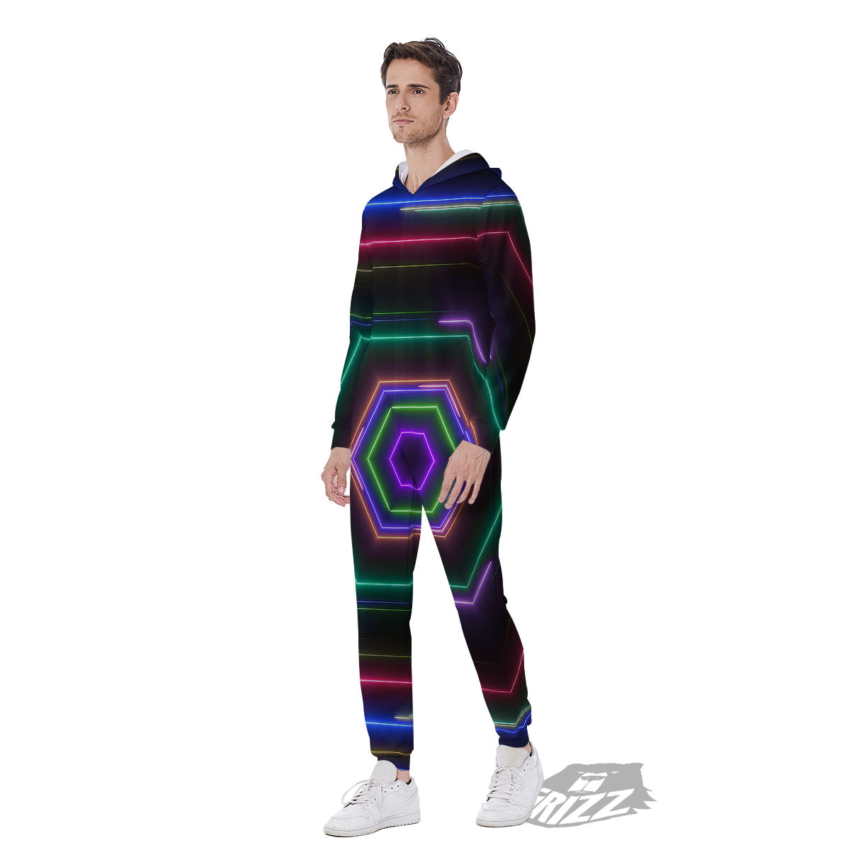 EDM Geometric Green Light Print Men's Jumpsuit-grizzshop