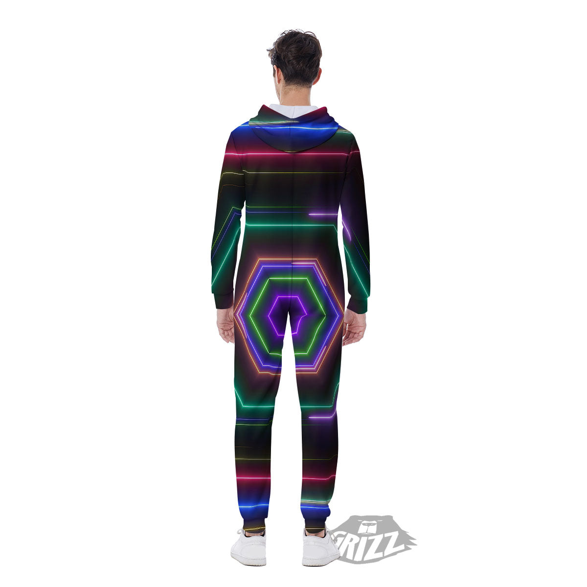 EDM Geometric Green Light Print Men's Jumpsuit-grizzshop