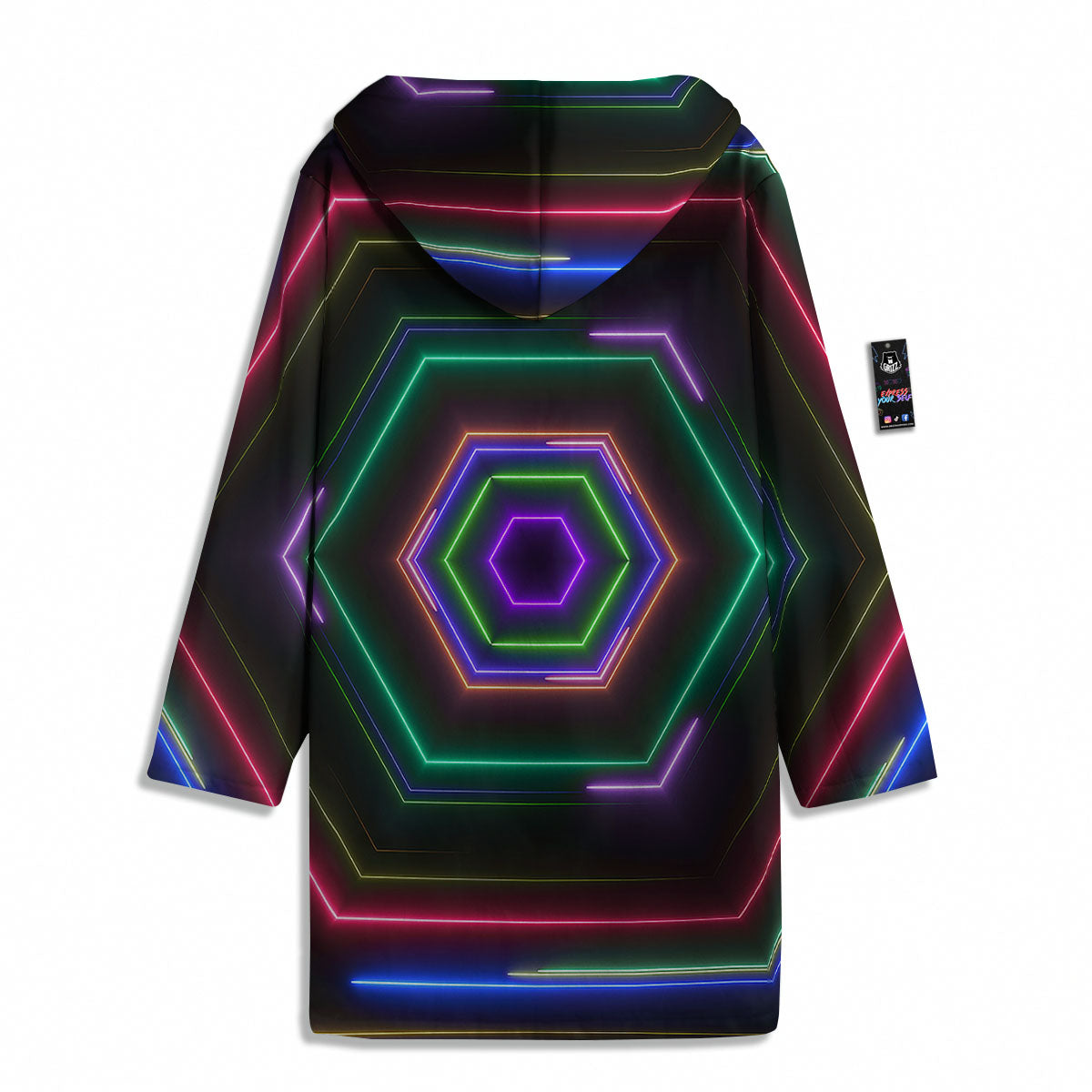 EDM Geometric Green Light Print Men's Windbreaker Jacket-grizzshop