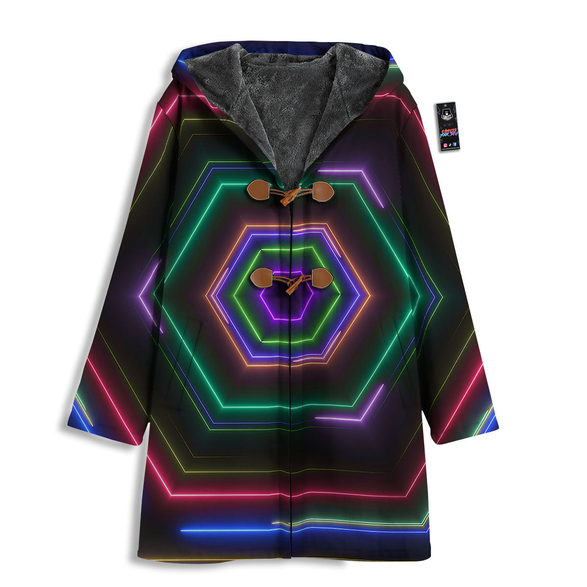 EDM Geometric Green Light Print Men's Windbreaker Jacket-grizzshop