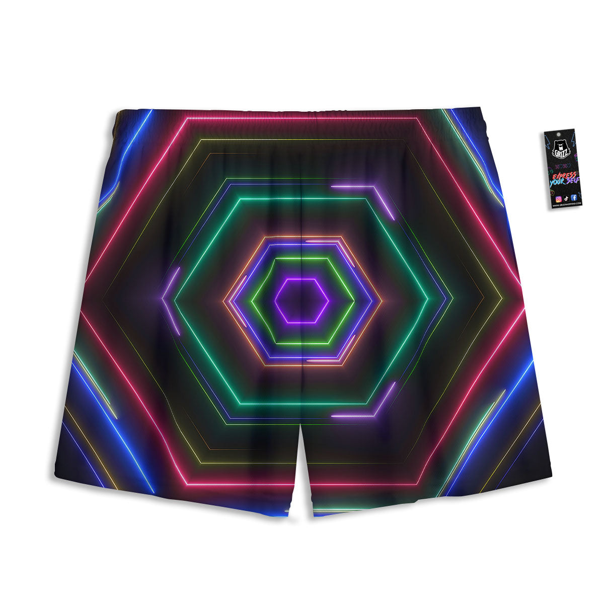 EDM Geometric Green Light Print Mesh Shorts