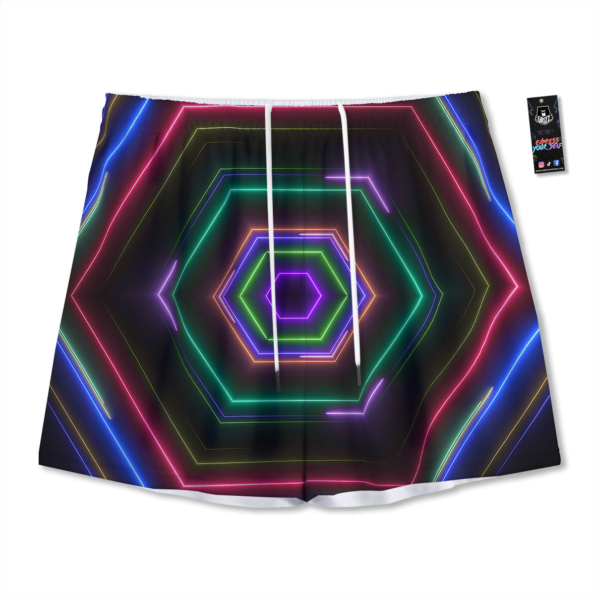 EDM Geometric Green Light Print Mesh Shorts