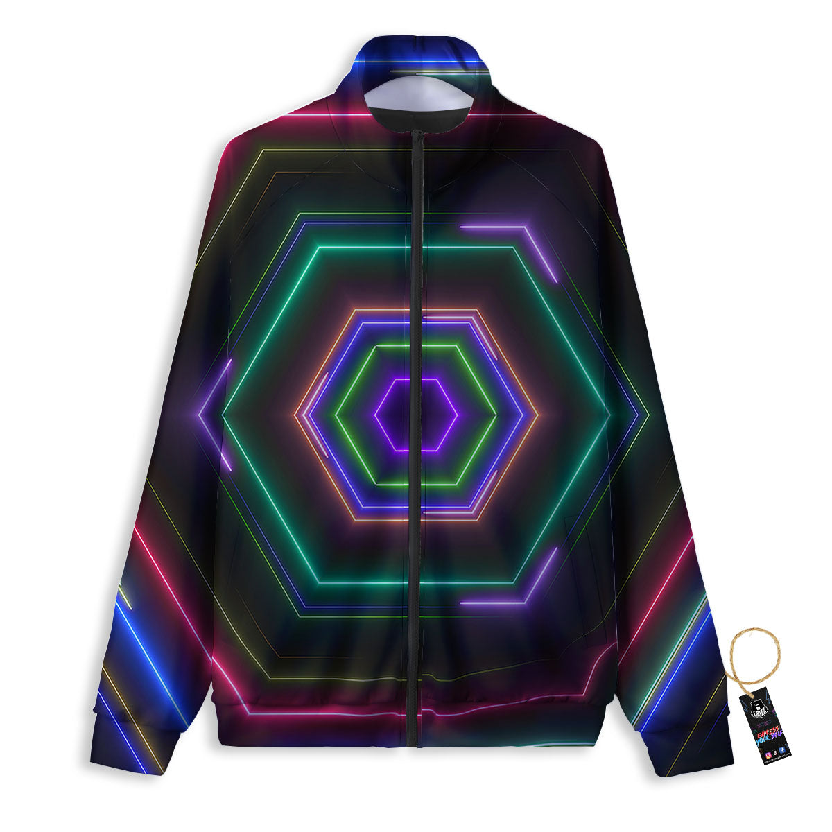 EDM Geometric Green Light Print Track Jacket-grizzshop